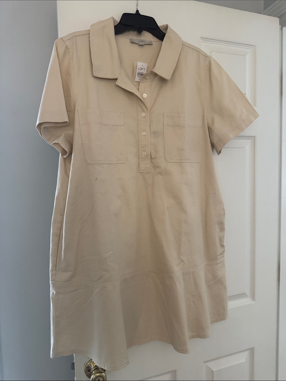 LOFT Cream Short-Sleeve Polo Dress